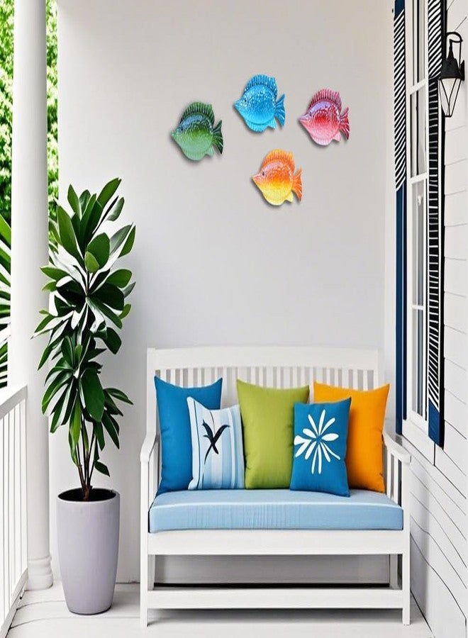 ShabbyDecor ديكور جداري معدني على شكل سمكة بحرية ساحلية من شابي ديكور، مناسب لغرفة المعيشة، غرفة النوم، الحمام، غرفة الضيوف، أو حتى جدار المسبح. طقم من 4 قطع. - Image 3